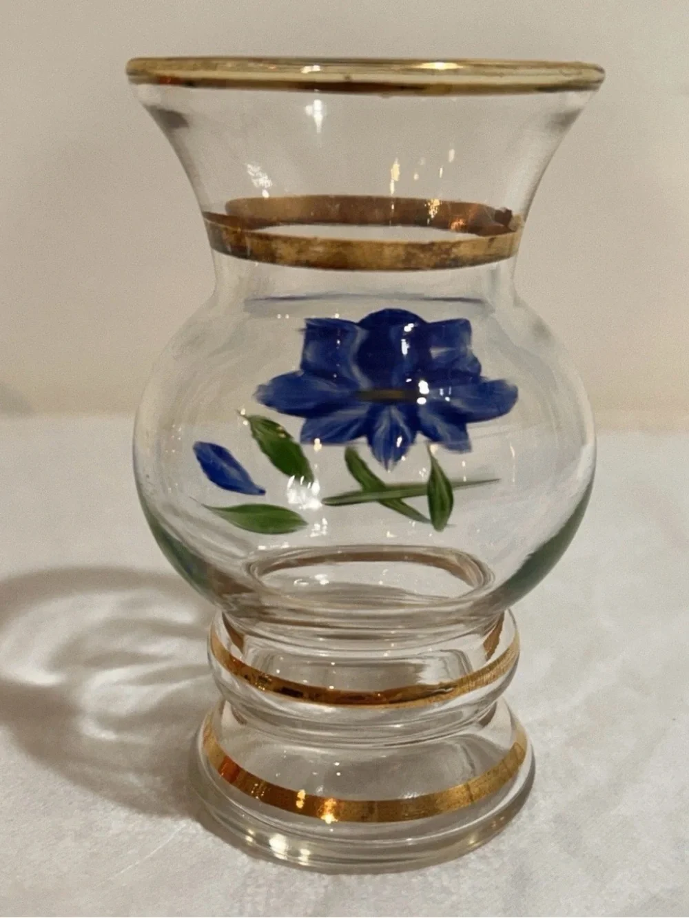 Set 3 Vtg 1960s Bartlett Collins Hand Painted Small Bud Vases with Gold Trim 4”